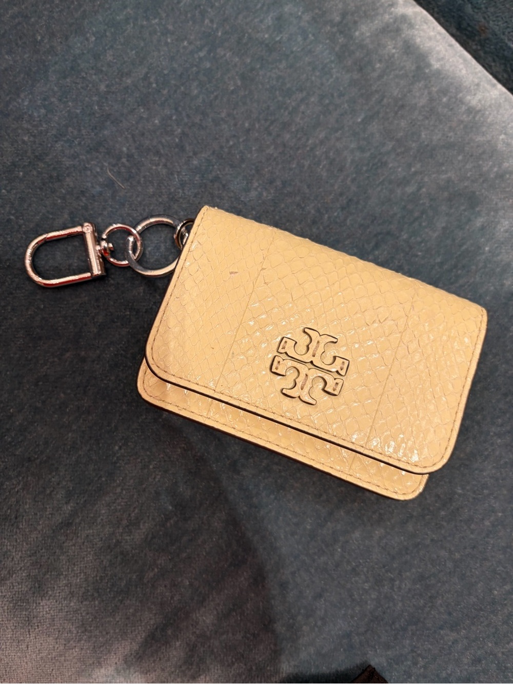 Tory Burch lemon yellow snake leather  Thea flip card case chain new on sale now